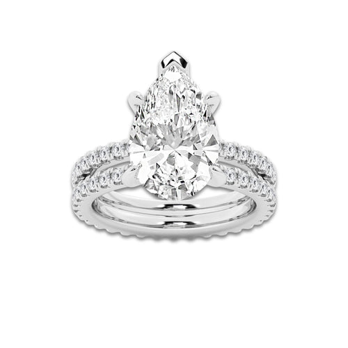 6.22 ctw Pear Lab-Grown Diamond Double Row Diamond Engagement Ring in Platinum for Women | Colorless D, VVS1 Clarity, IGI Certified 5.00 ct Center Diamond