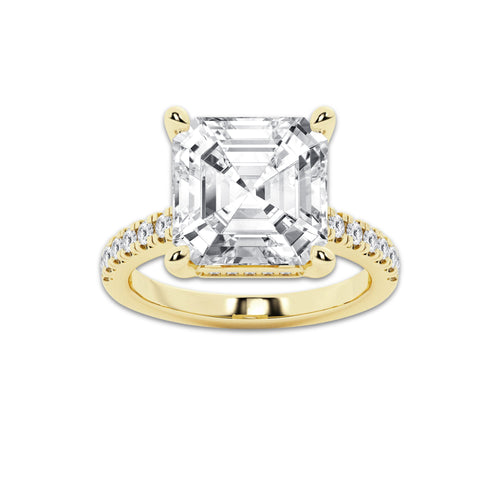 8.43 ctw Asscher Lab-Grown Diamond Hidden Halo Side Stone Engagement Ring in 18K Yellow Gold for Women | Colorless D, VVS1 Clarity, IGI Certified 8.00 ct Center Diamond