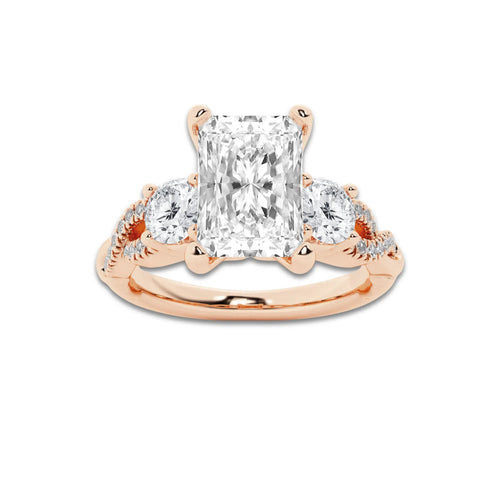 2.62 ctw Radiant Lab-Grown Diamond Side Stone Engagement Ring in 14K Rose Gold for Women | Colorless D, VVS1 Clarity, IGI Certified 2.00 ct Center Diamond