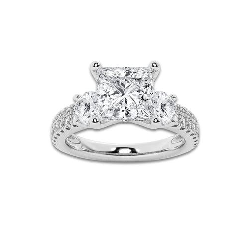 1.75 ctw Princess Lab-Grown Diamond Three Stone Double Row Engagement Ring in 14K White Gold for Women | D Color, VVS1 Clarity, IGI Certified 1.00 ct Center Diamond