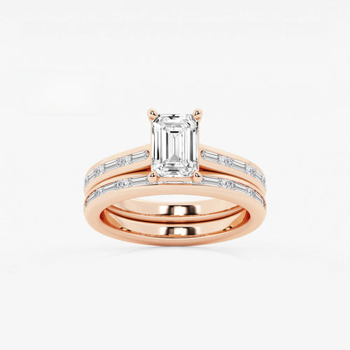 Synergy 2 1/4 ctw Emerald Lab Grown Diamond Baguette and Princess Side Stone Bridal Set 14K Rose Gold, E, VS1 | IGI Certified, 1 1/2 ct Center