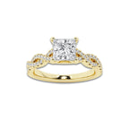 1.00 ctw Princess Lab-Grown Diamond Twisted Shank Engagement Ring in 14K Yellow Gold for Women | E Color, VS1 Clarity, Not Certified 0.75 ct Center Diamond