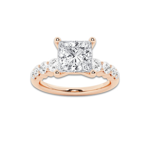 2.04 ctw Princess Lab-Grown Diamond Side Stone Engagement Ring in 14K Rose Gold for Women | Colorless E, VS1 Clarity, IGI Certified 1.50 Ct Center Diamond
