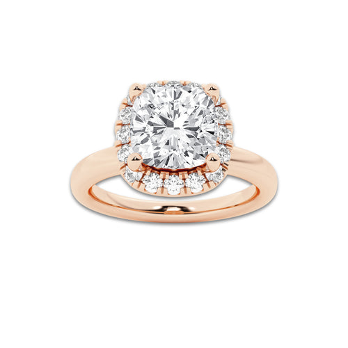 Horizon 1 3/4 ctw Cushion Lab Grown Diamond Classic Solitaire Halo Engagement Ring 14K Rose Gold, D, VVS | IGI Certified, 1 1/2 ct Center