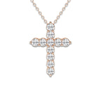 1 ctw Round Lab Grown Diamond Shared Prong Cross Pendant 14K Rose Gold, DE, VS1