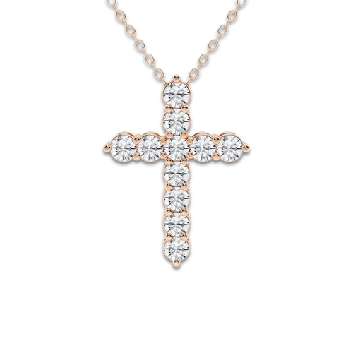 1 ctw Round Lab Grown Diamond Shared Prong Cross Pendant 14K Rose Gold, DE, VS1