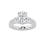 3.50 ctw Oval Lab-Grown Diamond Three Stone Double Row Engagement Ring in Platinum for Women | D Color, VVS1 Clarity, IGI Certified 2.50 ct Center Diamond