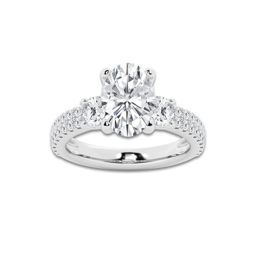 3.50 ctw Oval Lab-Grown Diamond Three Stone Double Row Engagement Ring in Platinum for Women | D Color, VVS1 Clarity, IGI Certified 2.50 ct Center Diamond