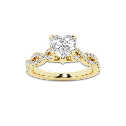 1.25 ctw Heart Lab-Grown Diamond Twisted Shank Engagement Ring in 14K Yellow Gold for Women | E Color, VS1 Clarity, IGI Certified 1.00 ct Center Diamond