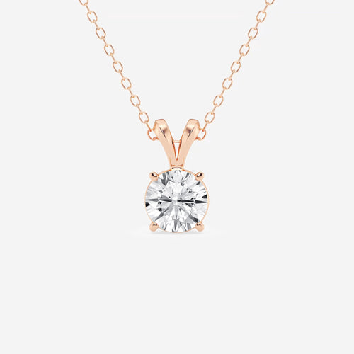 1 ctw Round Lab Grown Diamond Split Bail Solitaire Pendant with Adjustable Chain 14K Rose Gold, F, VS2 | IGI Certified, 1 ct Center