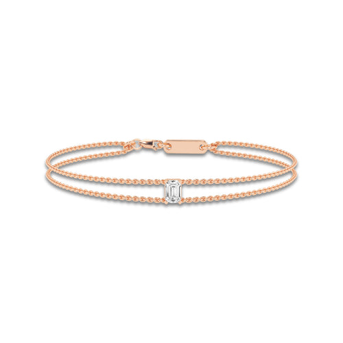 1/2 ctw Emerald Lab Grown Diamond Chain Bracelet - 7 Inches 14K Rose Gold, DE, VS1 | 1/2 ct Center