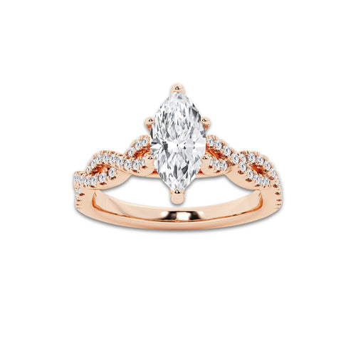 1.25 ctw Marquise Lab-Grown Diamond Twisted Shank Engagement Ring in 14K Rose Gold for Women | D Color, VVS1 Clarity, IGI Certified 1.00 ct Center Diamond