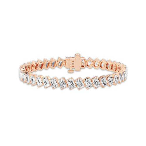 14 1/2 ctw Emerald Lab Grown Diamond Diagonal Tennis Bracelet - 7 Inches 18K Rose Gold, DE, VS1