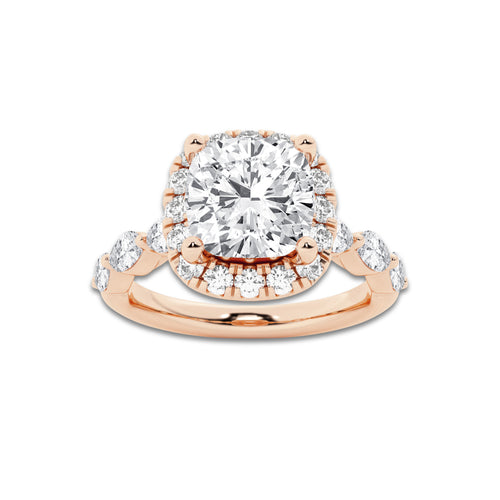 Ara 2 1/4 ctw Cushion Lab Grown Diamond Floating Marquise Halo Engagement Ring 14K Rose Gold, D, VVS | IGI Certified, 1 1/2 ct Center