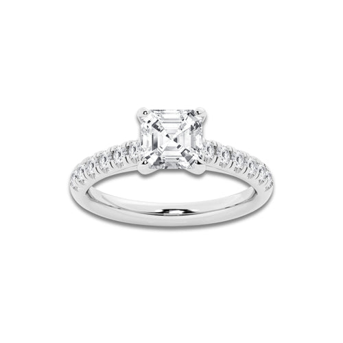 1.91 ctw Asscher Lab-Grown Diamond Pave Engagement Ring in 14K White Gold for Women | D Color, VVS1 Clarity, IGI Certified 1.50 ct Center Diamond