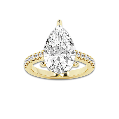 5.35 ctw Pear Lab-Grown Diamond Hidden Halo Side Stone Engagement Ring in 18K Yellow Gold for Women | Colorless E, VS1 Clarity, IGI Certified 5.00 ct Center Diamond