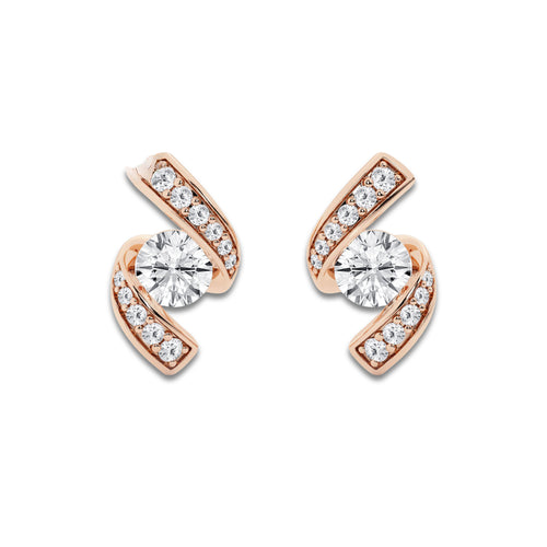 1 1/4 ctw Curve Wave Earrings 14K Rose Gold, DE, VS1