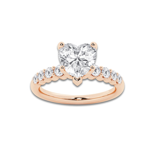 4.16 Ct Heart Lab-Grown Diamond Half Eternity Engagement Ring in 14K Rose Gold for Female, Colorless (D), VVS1 Clarity | IGI Certified, 3.50 Ct Center Diamond