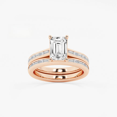 Synergy 2 3/4 ctw Emerald Lab Grown Diamond Baguette and Princess Side Stone Bridal Set 14K Rose Gold, E, VS1 | IGI Certified, 2 ct Center