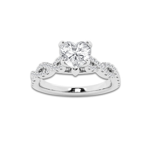 1.00 ctw Heart Lab-Grown Diamond Twisted Shank Engagement Ring in Platinum for Women | E Color, VS1 Clarity, Not Certified 0.75 ct Center Diamond