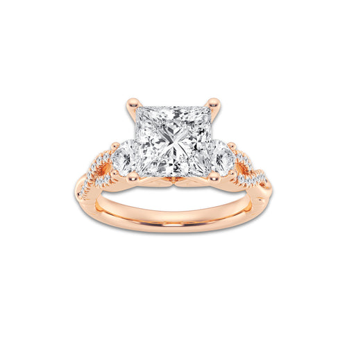 7.61 ctw Princess Lab-Grown Diamond Side Stone Engagement Ring in 14K Rose Gold for Women | Colorless D, VVS1 Clarity, IGI Certified 7.00 ct Center Diamond