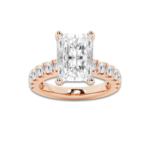 9.00 ctw Radiant Lab-Grown Diamond Split-Prong Set Side Stone Engagement Ring in 14K Rose Gold for Women | Colorless D, VVS1 Clarity, IGI Certified 8.00 ct Center Diamond