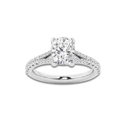 2.32 ctw Elongated Cushion Lab-Grown Diamond Split Shank Side Stone Engagement Ring in 14K White Gold for Women | Colorless E, VS1 Clarity, IGI Certified 2.00 ct Center Diamond