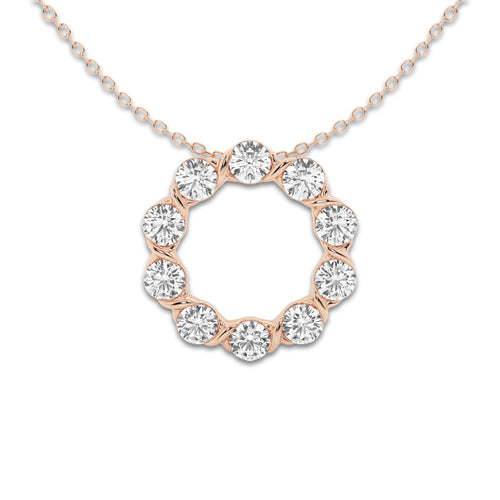 2 ctw Round Lab Grown Diamond Circle Pendant with Adjustable Chain 14K Rose Gold, DE, VS1 | 2 ct Center