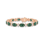 7 1/2 ctw Oval Cut Created Emerald and Round Lab Grown Diamond Bracelet - 7 Inches 14K Rose Gold