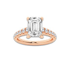 2.41 ctw Emerald Lab-Grown Diamond Pave Engagement Ring in 14K Rose Gold for Women | E Color, VS1 Clarity, IGI Certified 2.00 ct Center Diamond
