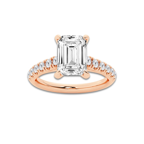 2.41 ctw Emerald Lab-Grown Diamond Pave Engagement Ring in 14K Rose Gold for Women | E Color, VS1 Clarity, IGI Certified 2.00 ct Center Diamond