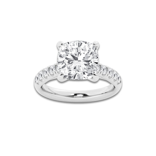 5.43 ctw Cushion Lab-Grown Diamond Pave Engagement Ring in Platinum for Women | E Color, VS1 Clarity, IGI Certified 5.00 ct Center Diamond