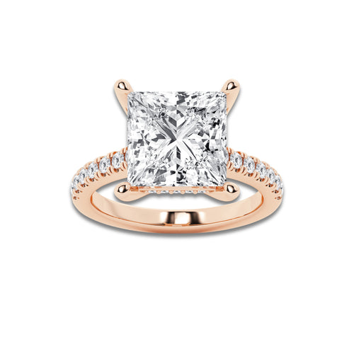 6.37 ctw Princess Lab-Grown Diamond Hidden Halo Side Stone Engagement Ring in 18K Rose Gold for Women | Colorless E, VS1 Clarity, IGI Certified 6.00 ct Center Diamond