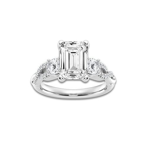 3.60 ctw Emerald Lab-Grown Diamond Side Stone Engagement Ring in Platinum for Women | Colorless D, VVS1 Clarity, IGI Certified 3.00 ct Center Diamond