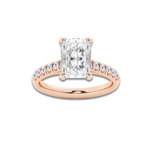 3.40 ctw Radiant Lab-Grown Diamond Pave Engagement Ring in 14K Rose Gold for Women | E Color, VS1 Clarity, IGI Certified 3.00 ct Center Diamond