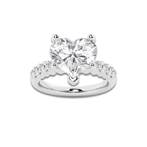 8.66 Ct Heart Lab-Grown Diamond Half Eternity Engagement Ring in 14K White Gold for Female, Colorless (D), VVS1 Clarity | IGI Certified, 8.00 Ct Center Diamond