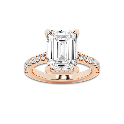 4.35 ctw Emerald Lab-Grown Diamond Hidden Halo Side Stone Engagement Ring in 18K Rose Gold for Women | Colorless E, VS1 Clarity, IGI Certified 4.00 ct Center Diamond
