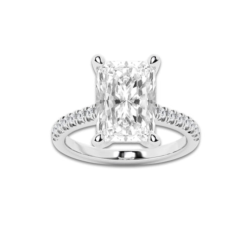 5.30 ctw Radiant Lab-Grown Diamond Hidden Halo Side Stone Engagement Ring in Platinum for Women | Colorless E, VS1 Clarity, IGI Certified 5.00 ct Center Diamond