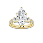 4.96 ctw Marquise Lab-Grown Diamond Three Stone Double Row Engagement Ring in 14K Yellow Gold for Women | D Color, VVS1 Clarity, IGI Certified 4.00 ct Center Diamond