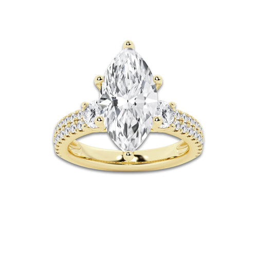 4.96 ctw Marquise Lab-Grown Diamond Three Stone Double Row Engagement Ring in 14K Yellow Gold for Women | D Color, VVS1 Clarity, IGI Certified 4.00 ct Center Diamond