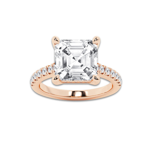 6.40 ctw Asscher Lab-Grown Diamond Hidden Halo Side Stone Engagement Ring in 18K Rose Gold for Women | Colorless D, VVS1 Clarity, IGI Certified 6.00 ct Center Diamond