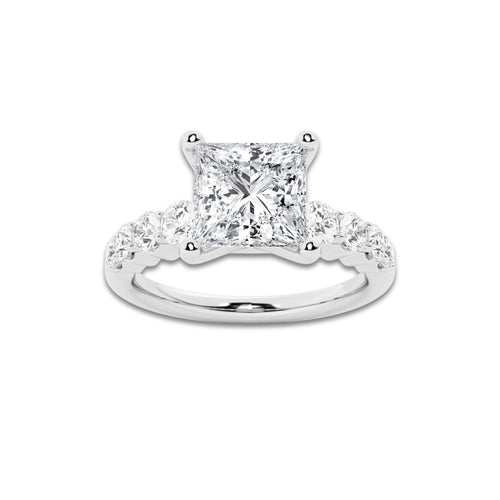 2.54 Ct Princess Lab-Grown Diamond Half Eternity Engagement Ring in Platinum for Female, Colorless (E), VS1 Clarity | IGI Certified, 2.00 Ct Center Diamond