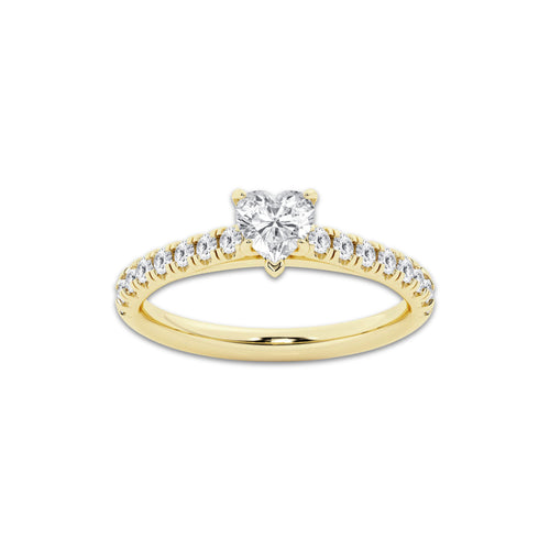 0.89 ctw Heart Lab-Grown Diamond Pave Engagement Ring in 14K Yellow Gold for Women | E Color, VS1 Clarity, IGI Certified 0.50 ct Center Diamond