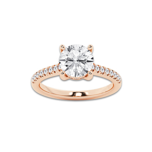 2.23 ctw Round Lab-Grown Diamond Hidden Halo Side Stone Engagement Ring in 18K Rose Gold for Women | Colorless D, VVS1 Clarity, IGI Certified 2.00 ct Center Diamond