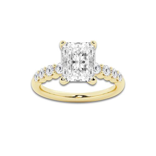 4.66 Ct Radiant Lab-Grown Diamond Half Eternity Engagement Ring in 14K Yellow Gold for Female, Colorless (D), VVS1 Clarity | IGI Certified, 4.00 Ct Center Diamond