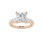 2.54 ctw Princess Lab-Grown Diamond Side Stone Engagement Ring in 14K Rose Gold for Women | Colorless E, VS1 Clarity, IGI Certified 2.00 Ct Center Diamond