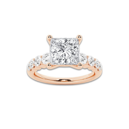 2.54 ctw Princess Lab-Grown Diamond Side Stone Engagement Ring in 14K Rose Gold for Women | Colorless E, VS1 Clarity, IGI Certified 2.00 Ct Center Diamond