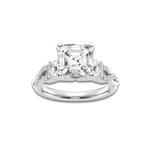 6.61 ctw Asscher Lab-Grown Diamond Side Stone Engagement Ring in 14K White Gold for Women | Colorless D, VVS1 Clarity, IGI Certified 6.00 ct Center Diamond