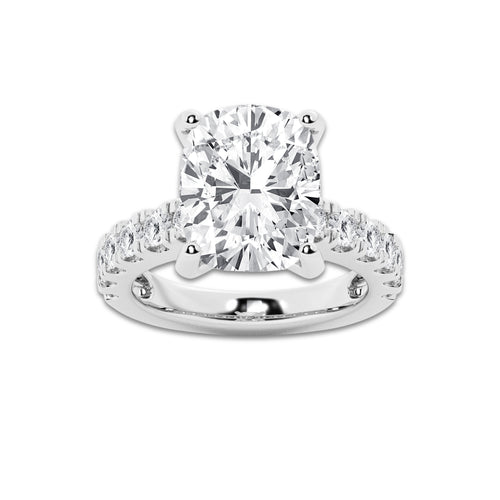 8.00 ctw Elongated Cushion Lab-Grown Diamond Split-Prong Set Side Stone Engagement Ring in 14K White Gold for Women | Colorless D, VVS1 Clarity, IGI Certified 7.00 ct Center Diamond