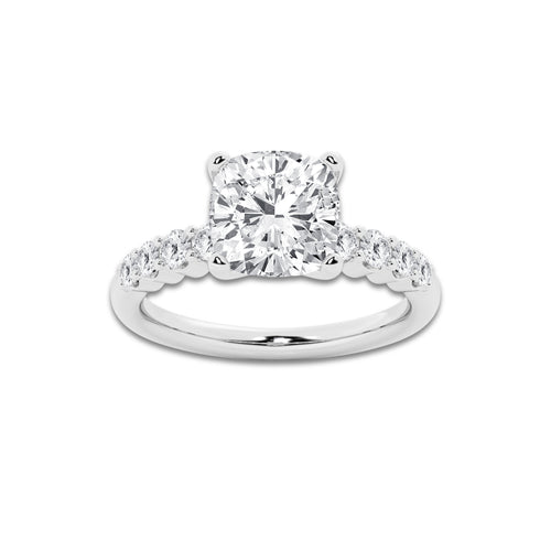 5.66 Ct Cushion Lab-Grown Diamond Half Eternity Engagement Ring in 14K White Gold for Female, Colorless (D), VVS1 Clarity | IGI Certified, 5.00 Ct Center Diamond